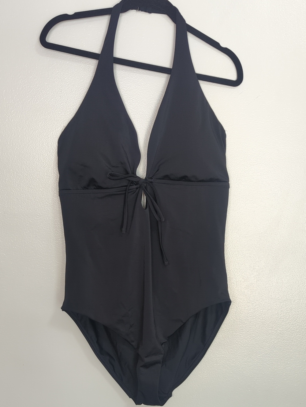 NWT LOFT Beach Black Halter Twist-Front One Piece Swimsuit Size‎ 14